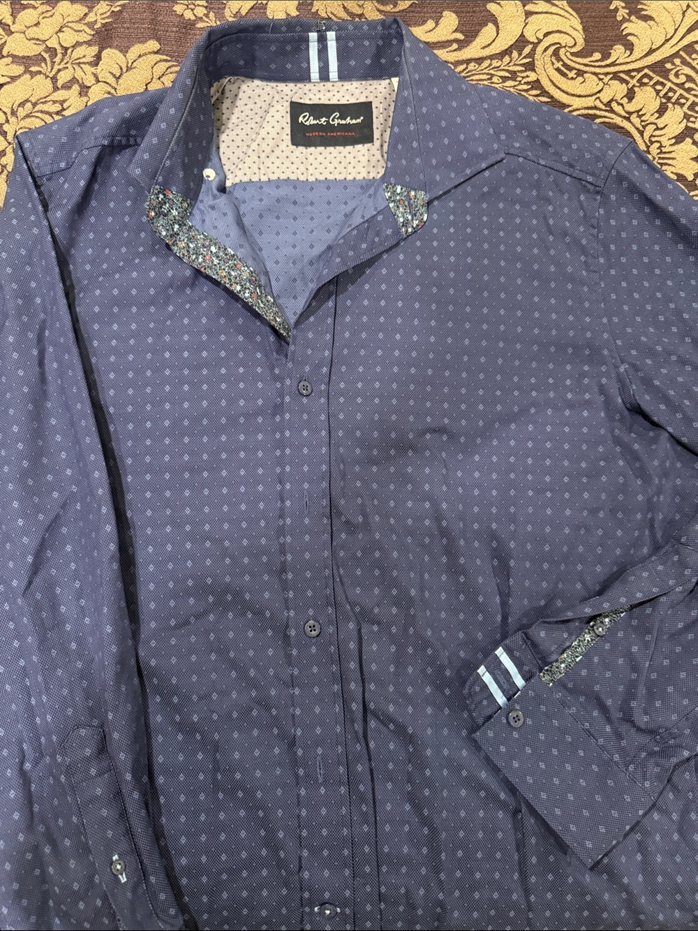 Robert Graham Navy Micro-Pattern Button-Down Shirt - Picture 1 of 5